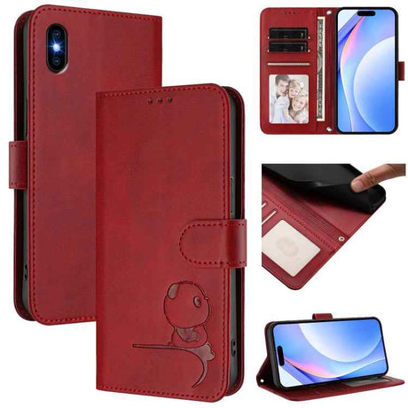 Litter Panda Embossing RFID Leather Phone Case with Lanyard