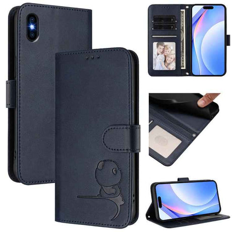 Litter Panda Embossing RFID Leather Phone Case with Lanyard