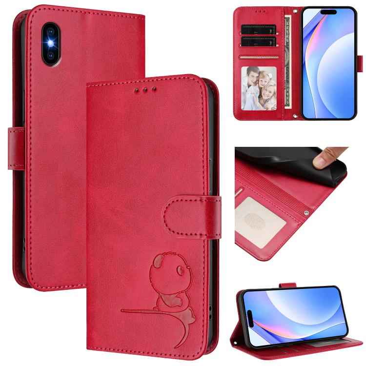 Litter Panda Embossing RFID Leather Phone Case with Lanyard