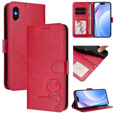 Litter Panda Embossing RFID Leather Phone Case with Lanyard