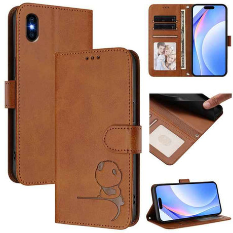 Litter Panda Embossing RFID Leather Phone Case with Lanyard