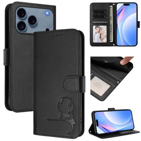 Litter Panda Embossing RFID Leather Phone Case with Lanyard