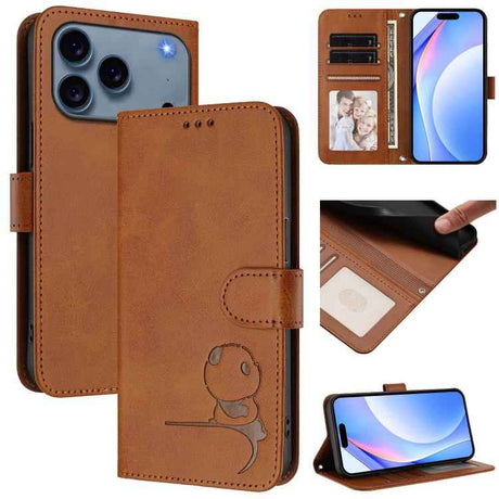 Litter Panda Embossing RFID Leather Phone Case with Lanyard