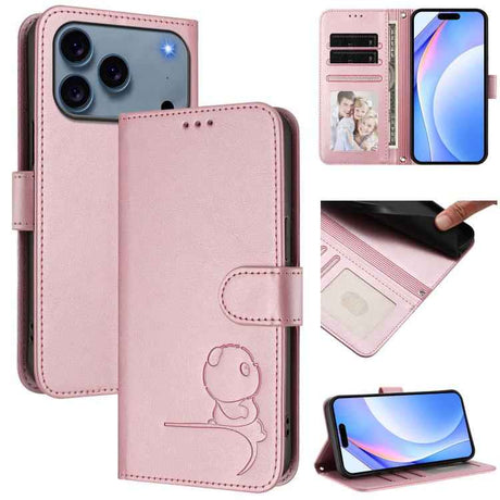 Litter Panda Embossing RFID Leather Phone Case with Lanyard
