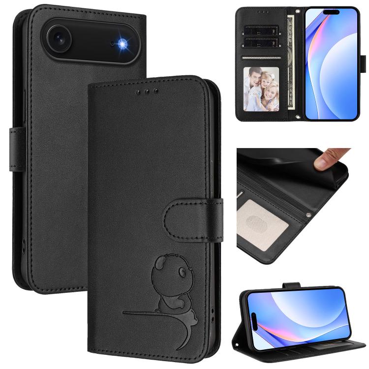 Litter Panda Embossing RFID Leather Phone Case with Lanyard