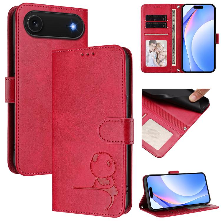 Litter Panda Embossing RFID Leather Phone Case with Lanyard