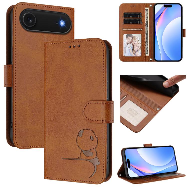 Litter Panda Embossing RFID Leather Phone Case with Lanyard