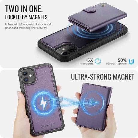 JEEHOOD J09 Buckle Card Bag MagSafe Magnetic Style RFID Leather Phone Case
