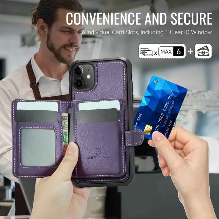 JEEHOOD J09 Buckle Card Bag MagSafe Magnetic Style RFID Leather Phone Case