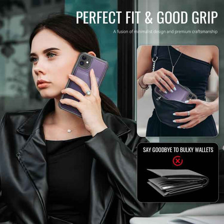 JEEHOOD J09 Buckle Card Bag MagSafe Magnetic Style RFID Leather Phone Case