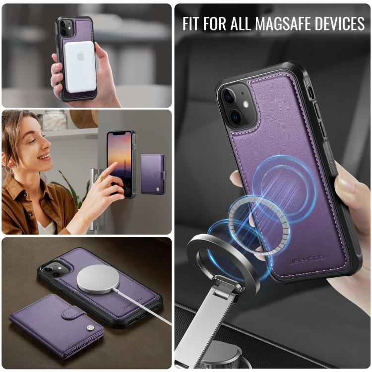 JEEHOOD J09 Buckle Card Bag MagSafe Magnetic Style RFID Leather Phone Case