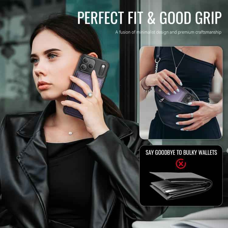 JEEHOOD J09 Buckle Card Bag MagSafe Magnetic Style RFID Leather Phone Case