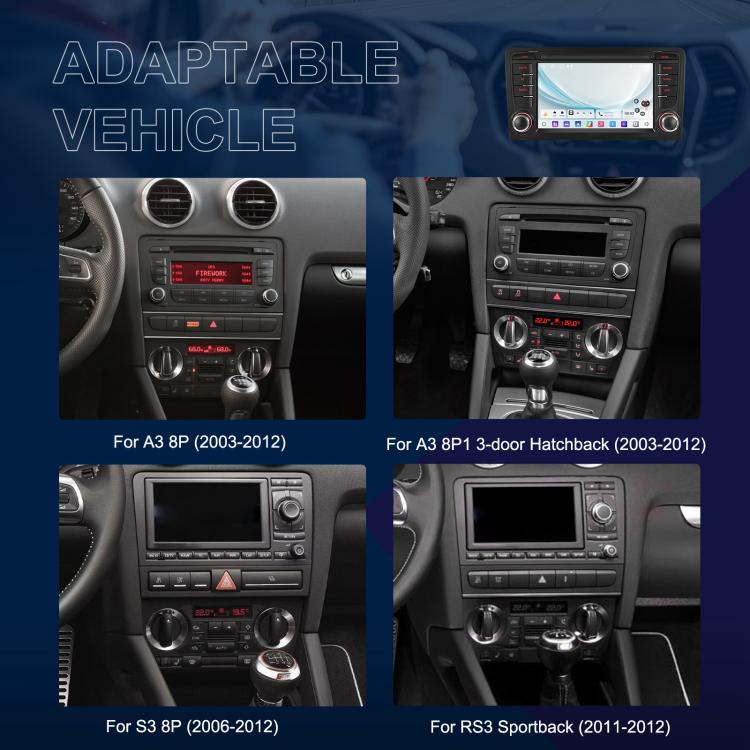 Para Audi A3 8P 2003-2012 Android 15 7 pulgadas Smart Central Control Car GPS Navigator Car MP5 Player, Estándar + AHD + Micrófono, Estándar