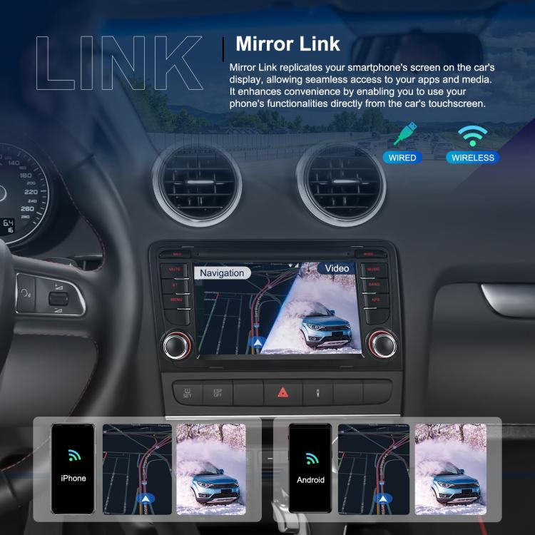 Para Audi A3 8P 2003-2012 Android 15 7 pulgadas Smart Central Control Car GPS Navigator Car MP5 Player, Estándar + AHD + Micrófono, Estándar