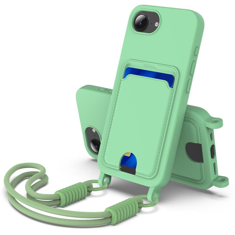 Integrated Card Bag Solid Color Liquid Silicone Phone Case Gen2 with Short Lanyard