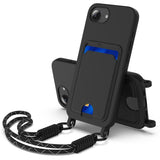 Integrated Card Bag Solid Color Liquid Silicone Phone Case Gen2 with Short Lanyard