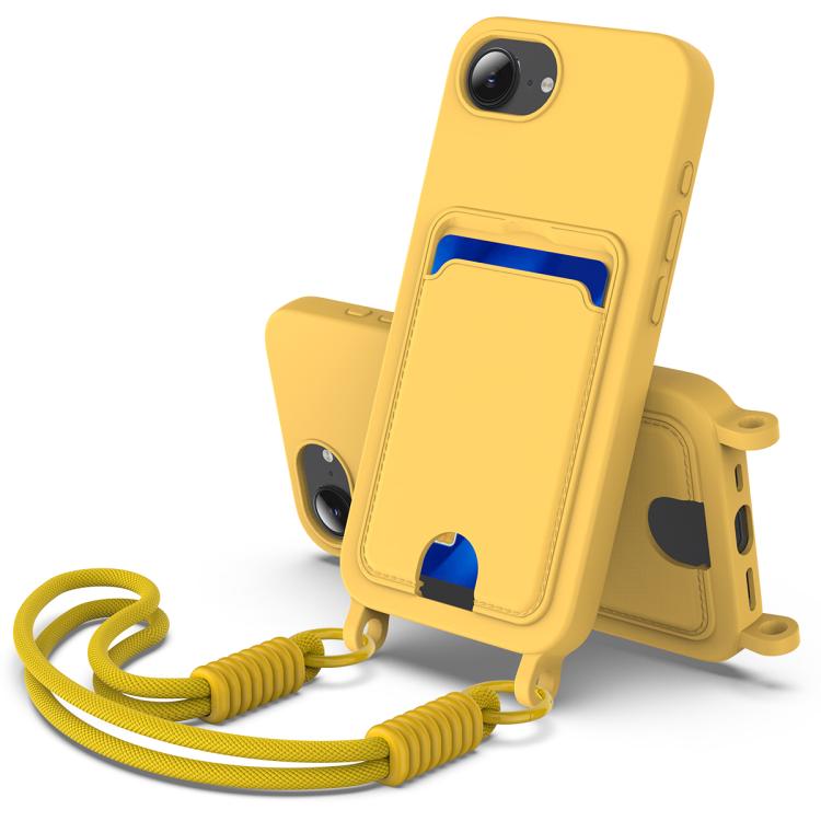 Integrated Card Bag Solid Color Liquid Silicone Phone Case Gen2 with Short Lanyard