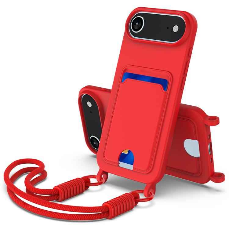 Integrated Card Bag Solid Color Liquid Silicone Phone Case Gen2 with Short Lanyard