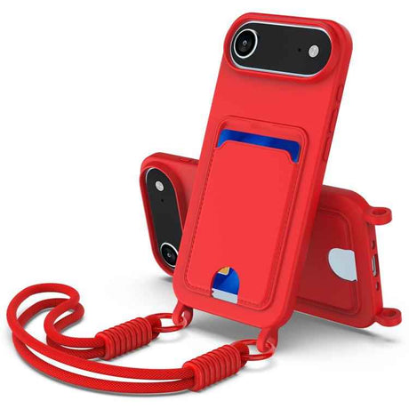 Integrated Card Bag Solid Color Liquid Silicone Phone Case Gen2 with Short Lanyard