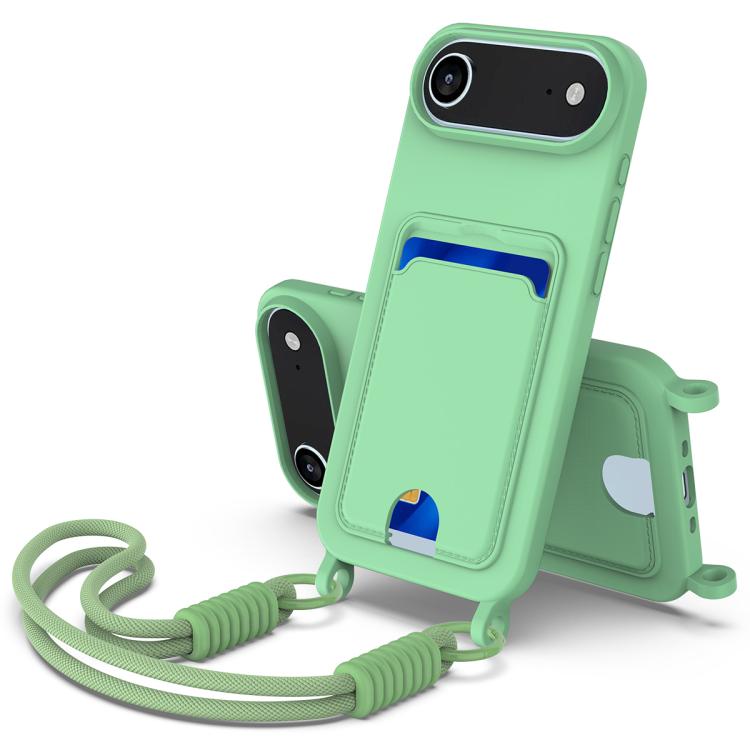 Integrated Card Bag Solid Color Liquid Silicone Phone Case Gen2 with Short Lanyard