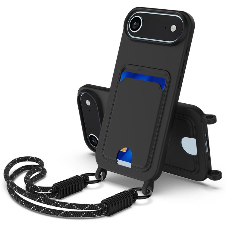 Integrated Card Bag Solid Color Liquid Silicone Phone Case Gen2 with Short Lanyard