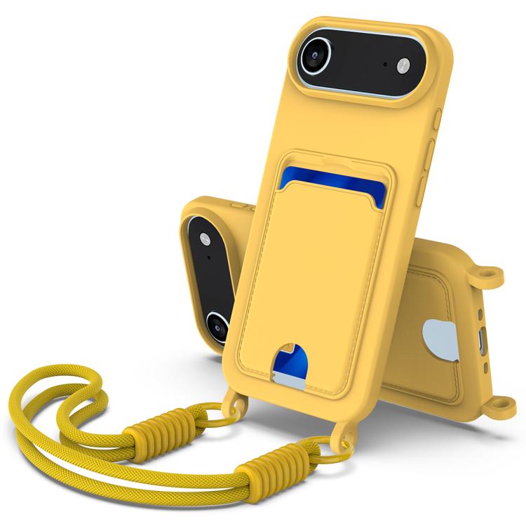 Integrated Card Bag Solid Color Liquid Silicone Phone Case Gen2 with Short Lanyard