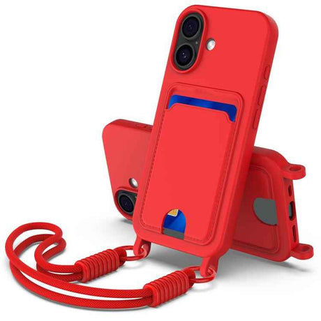 Integrated Card Bag Solid Color Liquid Silicone Phone Case Gen2 with Short Lanyard