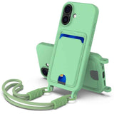 Integrated Card Bag Solid Color Liquid Silicone Phone Case Gen2 with Short Lanyard