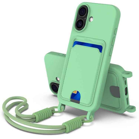 Integrated Card Bag Solid Color Liquid Silicone Phone Case Gen2 with Short Lanyard