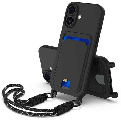 Integrated Card Bag Solid Color Liquid Silicone Phone Case Gen2 with Short Lanyard
