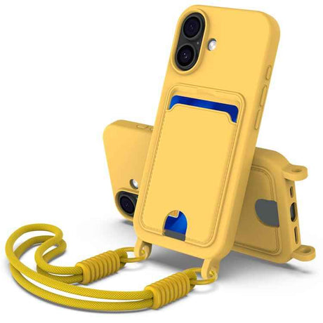 Integrated Card Bag Solid Color Liquid Silicone Phone Case Gen2 with Short Lanyard
