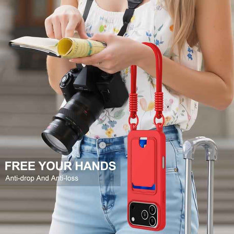 Integrated Card Bag Solid Color Liquid Silicone Phone Case Gen2 with Short Lanyard