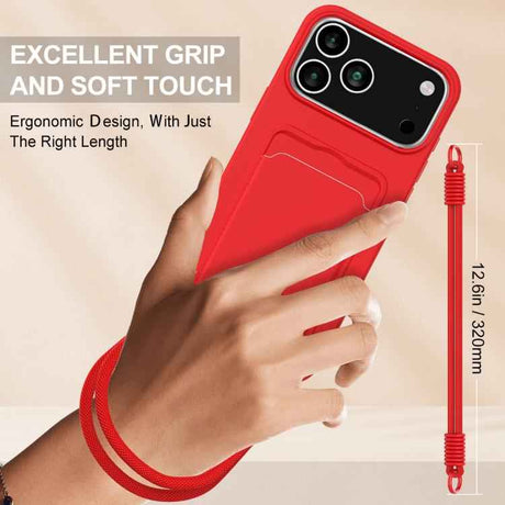 Integrated Card Bag Solid Color Liquid Silicone Phone Case Gen2 with Short Lanyard