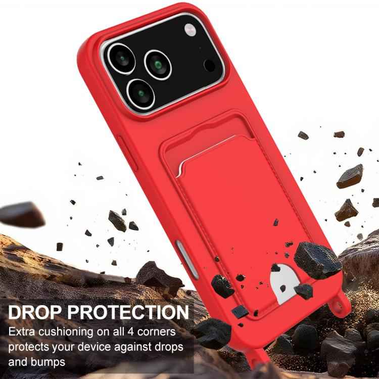Integrated Card Bag Solid Color Liquid Silicone Phone Case Gen2 with Short Lanyard