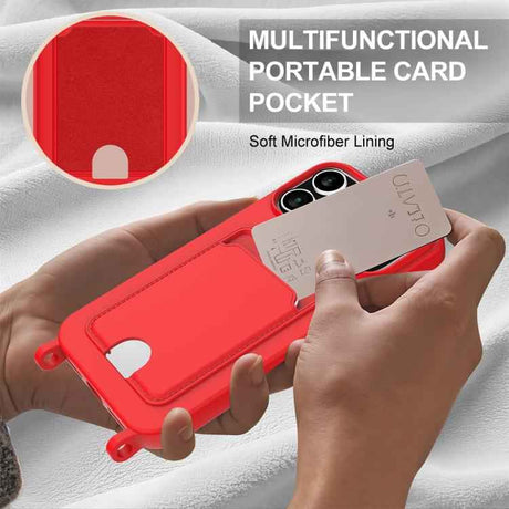 Integrated Card Bag Solid Color Liquid Silicone Phone Case Gen2 with Short Lanyard