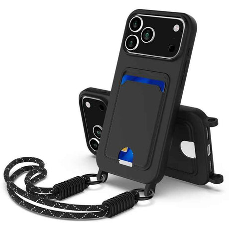 Integrated Card Bag Solid Color Liquid Silicone Phone Case Gen2 with Short Lanyard