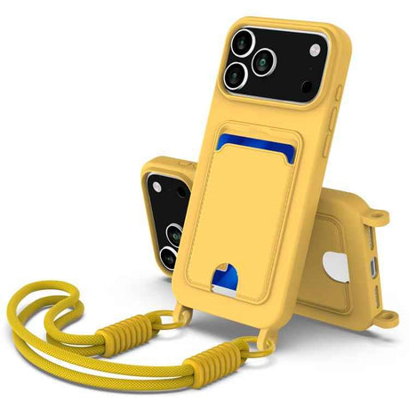 Integrated Card Bag Solid Color Liquid Silicone Phone Case Gen2 with Short Lanyard