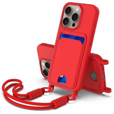 Integrated Card Bag Solid Color Liquid Silicone Phone Case Gen2 with Short Lanyard