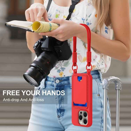 Integrated Card Bag Solid Color Liquid Silicone Phone Case Gen2 with Short Lanyard