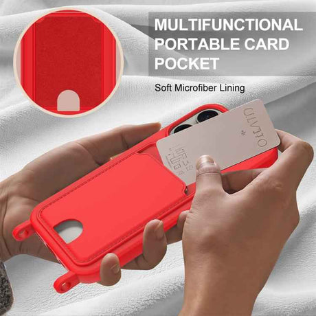 Integrated Card Bag Solid Color Liquid Silicone Phone Case Gen2 with Short Lanyard