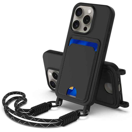 Integrated Card Bag Solid Color Liquid Silicone Phone Case Gen2 with Short Lanyard