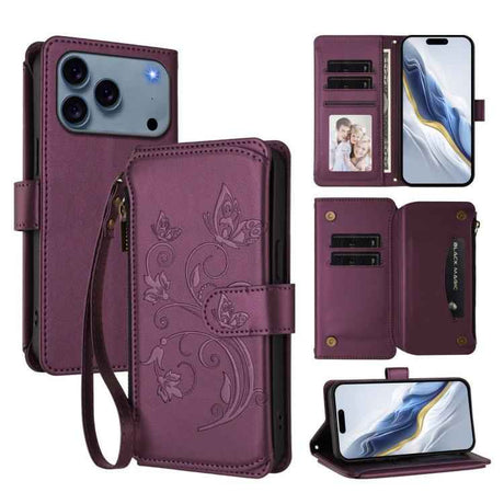 Butterfly Love Flower Multi-card Zipper Wallet Leather Phone Case