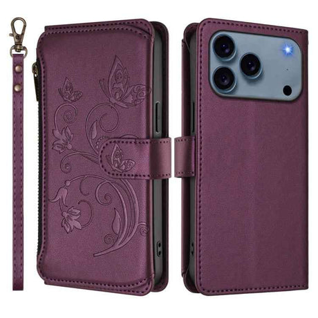 Butterfly Love Flower Multi-card Zipper Wallet Leather Phone Case