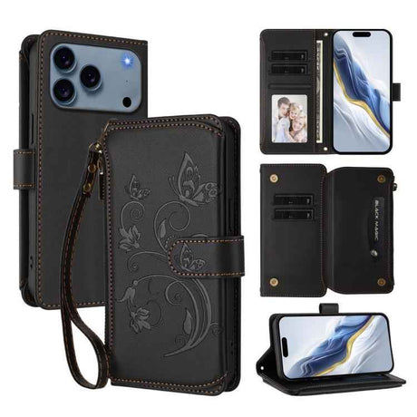Butterfly Love Flower Multi-card Zipper Wallet Leather Phone Case