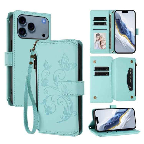 Butterfly Love Flower Multi-card Zipper Wallet Leather Phone Case