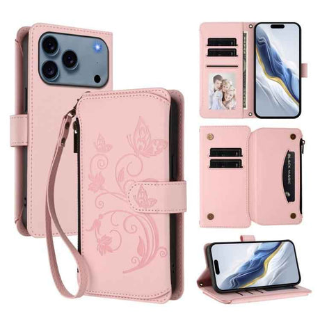 Butterfly Love Flower Multi-card Zipper Wallet Leather Phone Case