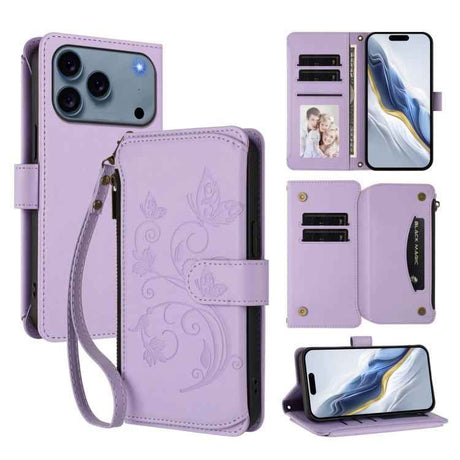 Butterfly Love Flower Multi-card Zipper Wallet Leather Phone Case