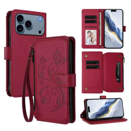 Butterfly Love Flower Multi-card Zipper Wallet Leather Phone Case