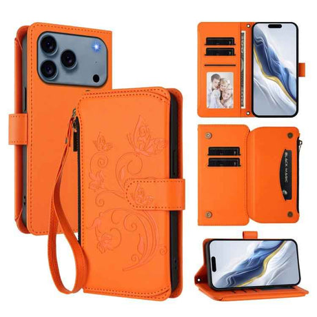 Butterfly Love Flower Multi-card Zipper Wallet Leather Phone Case
