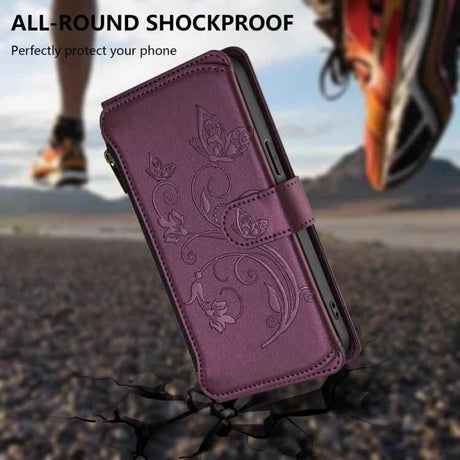 Butterfly Love Flower Multi-card Zipper Wallet Leather Phone Case